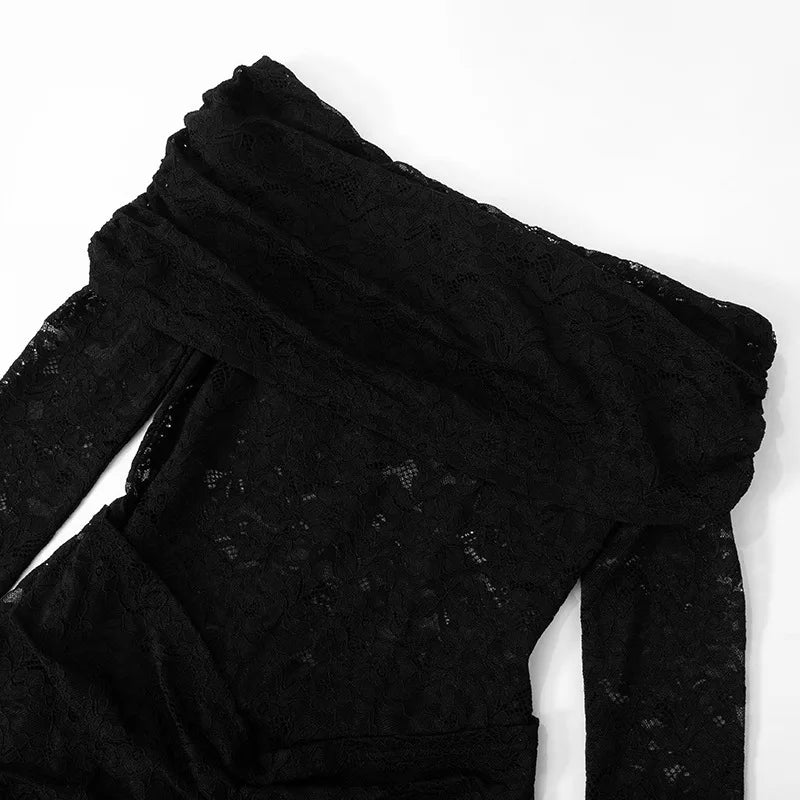 אוברול תחרה בעיטור שובל כתפיים חשופות - גפן