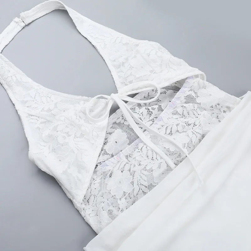 שמלת מיני בעיטור תחרה גב פתוח - יאז