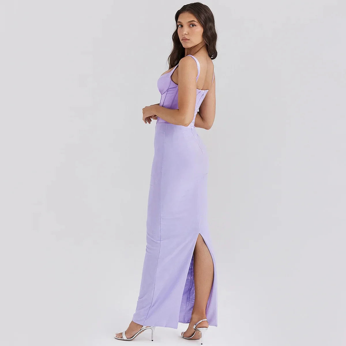 שמלת מקסי רשת בעיצוב מחוך סאטן - Mariam