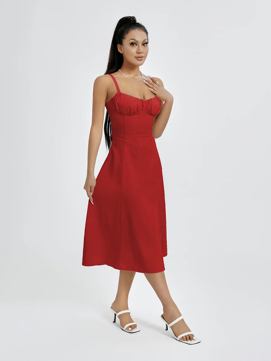 שמלת מידי קיצית בעיצוב כפרי בעיטור שסע - אלדורי