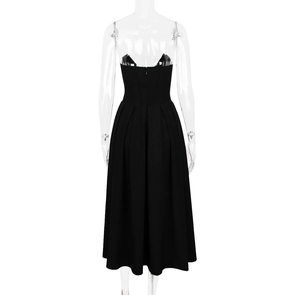 שמלת מידי סטרפלס בשילוב כיסים - פאני