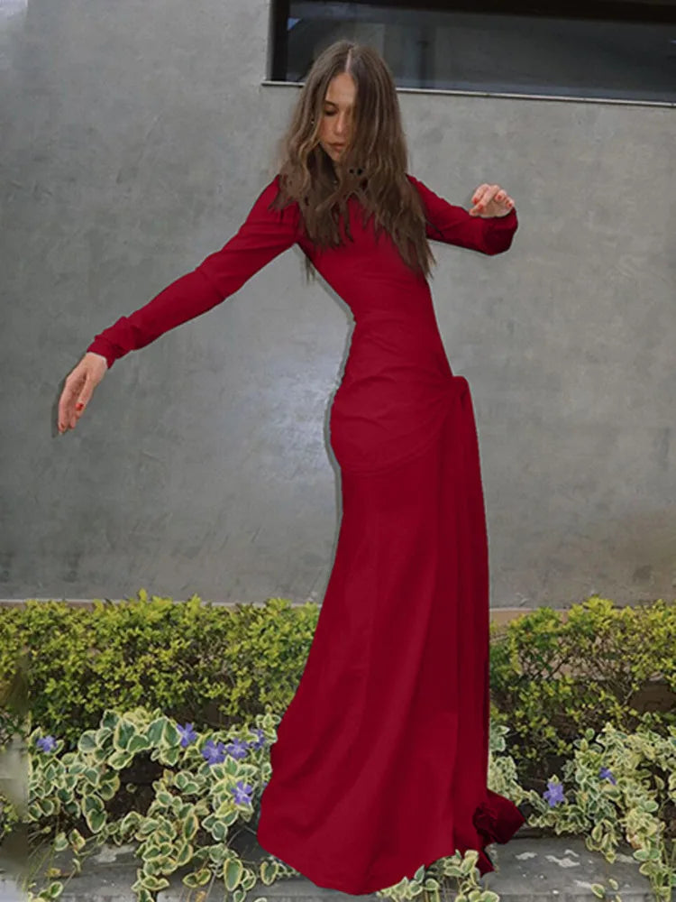 שמלת מקסי צנועה בעיצוב קשירה - מייפל