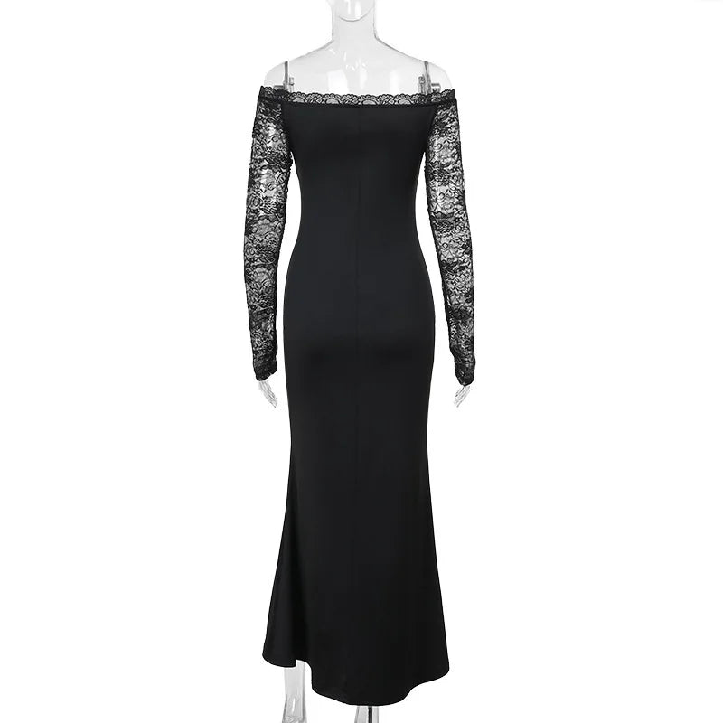 שמלת מקסי בעיטור שרוולי תחרה כתפיים חשופות - ברברה