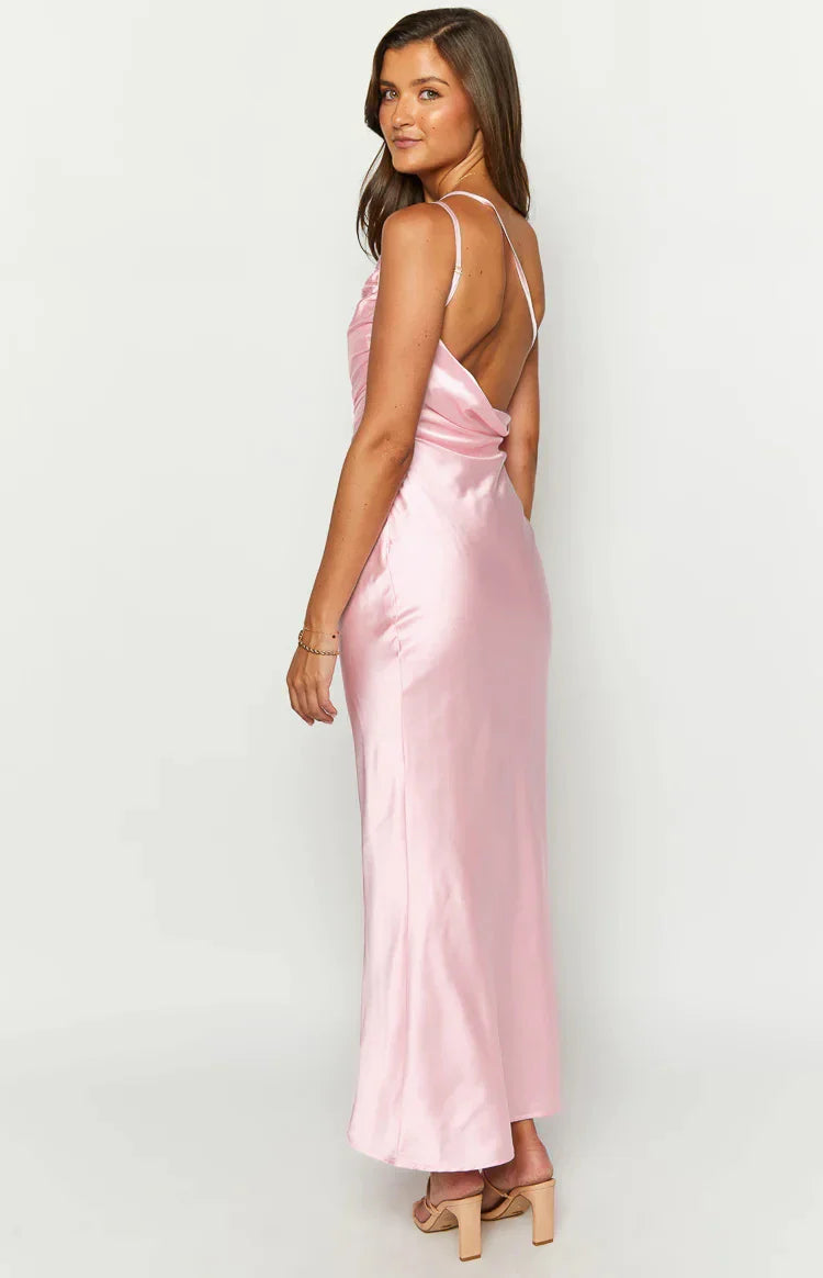 שמלת מקסי סאטן גב פתוח כתפייה אחת - ג'יין