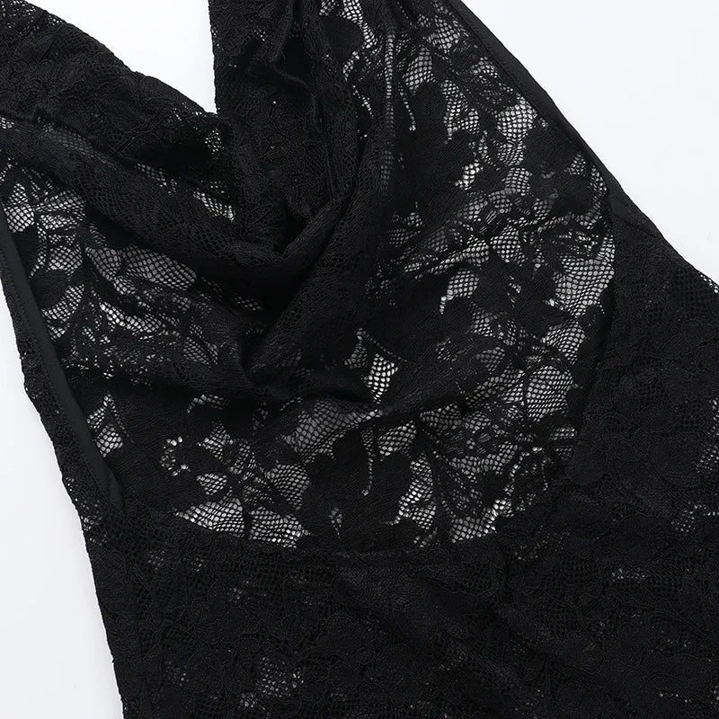 שמלת מקסי תחרה גב פתוח צווארון נופל - וניליה