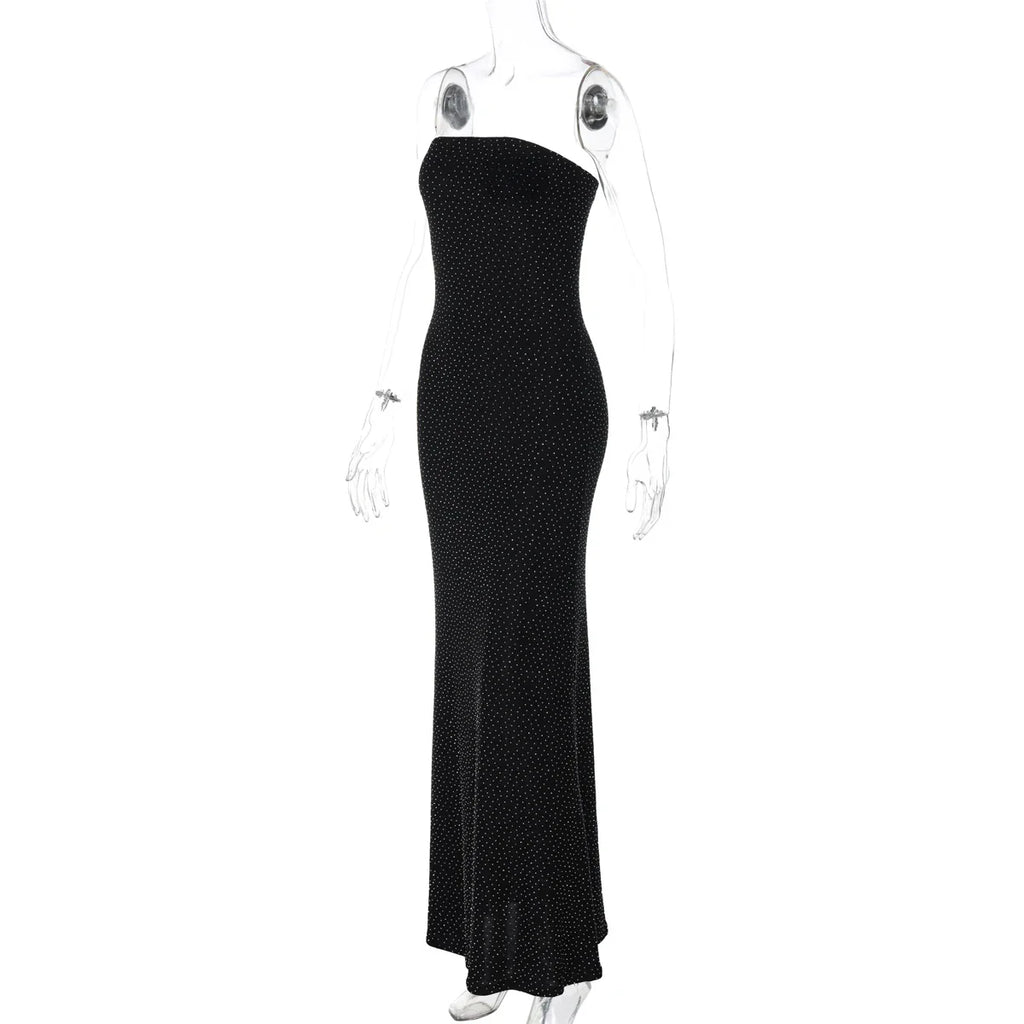 שמלת מקסי סטרפלס נצנצים בעיטור זרקונים מנצנצים - HOLLY