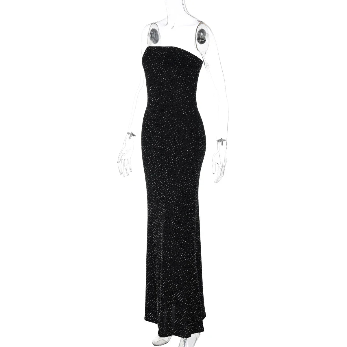 שמלת מקסי סטרפלס נצנצים בעיטור זרקונים מנצנצים - HOLLY