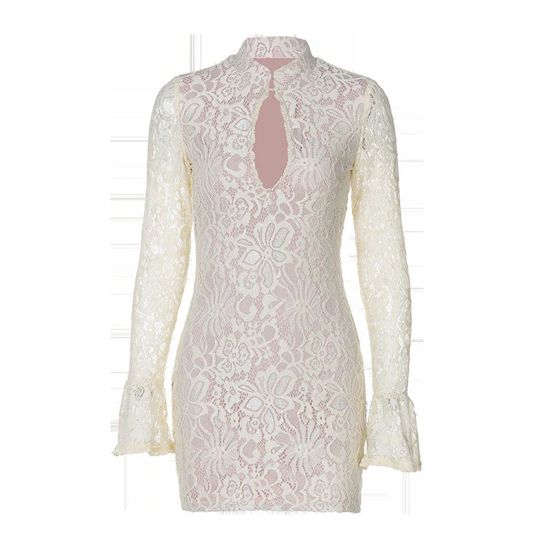 שמלת מיני תחרה סגירת כפתור - איידן