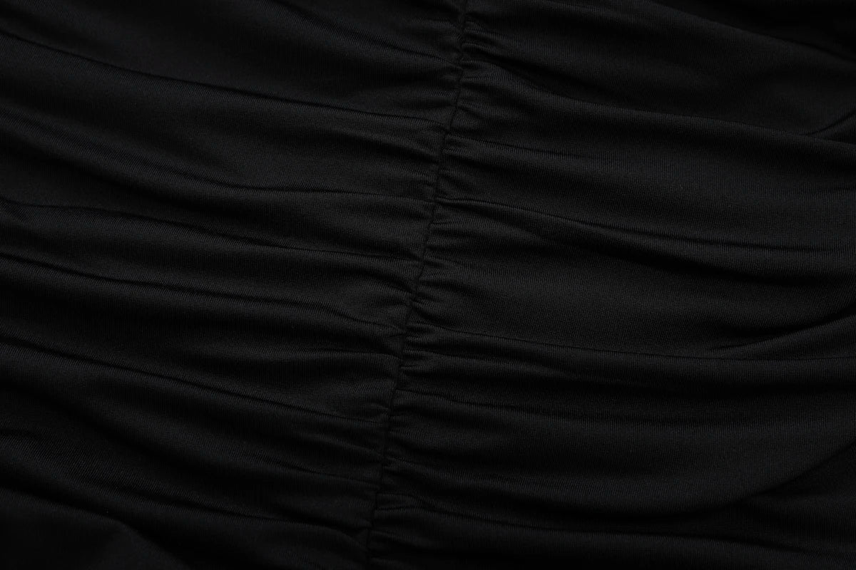 שמלת מקסי קולר כיווצים צמודה צווארון V גב פתוח - Jimena