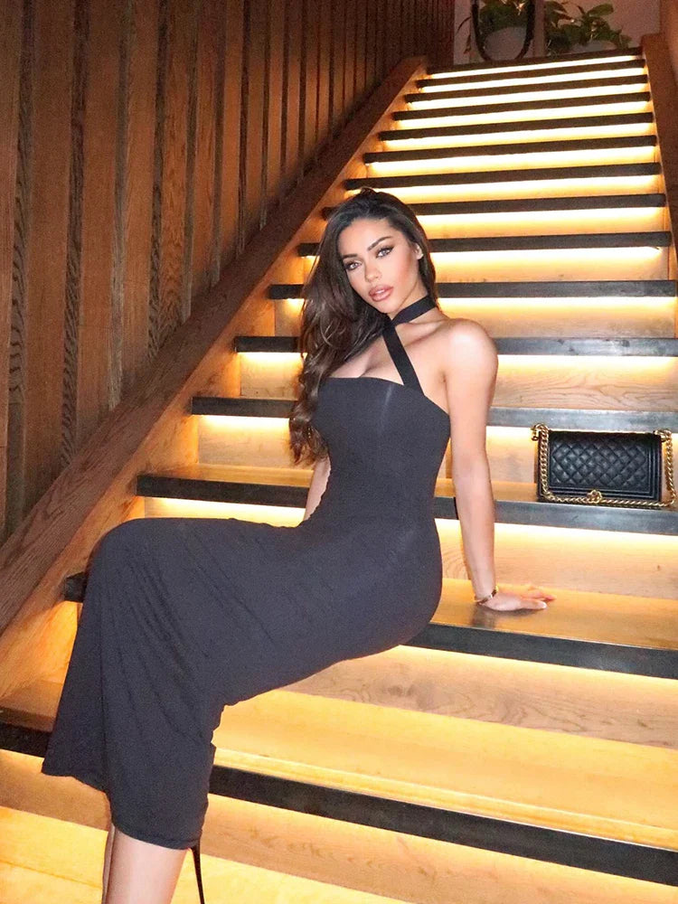 שמלת מקסי צמודה בעיצוב קרוס גב פתוח - Sylvie