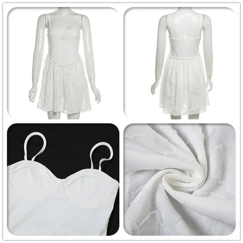 שמלת מיני בגזרת A כתפיות ספגטי בעיטור רקמת עלים ופרחים - שילה