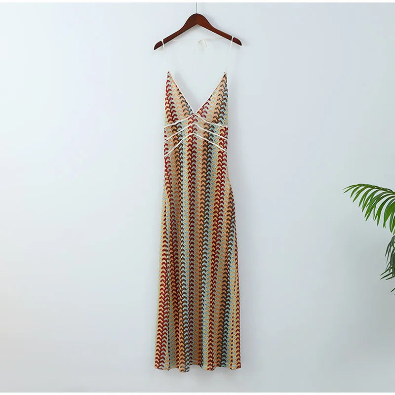 שמלת מקסי סרוגה בעיצוב צבעוני - Nayeli