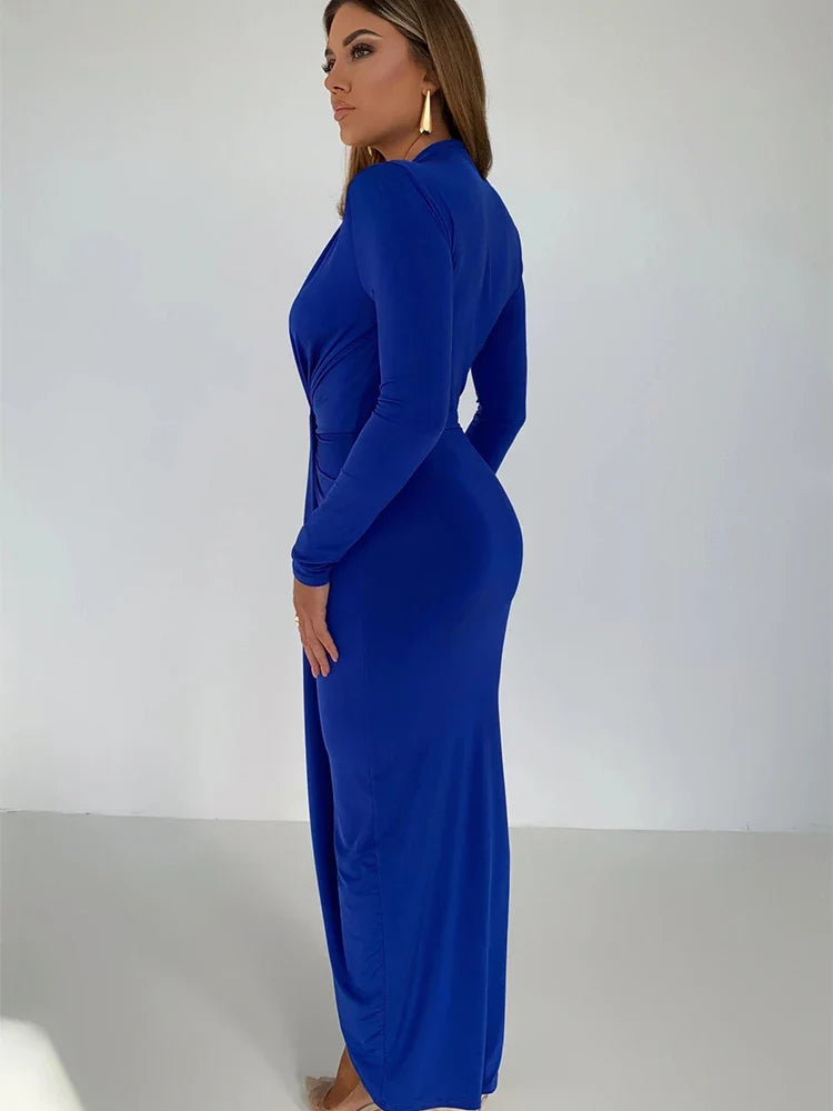 שמלת מקסי בד מחטב ומחמיא בעיצוב כיווצים - מי רן