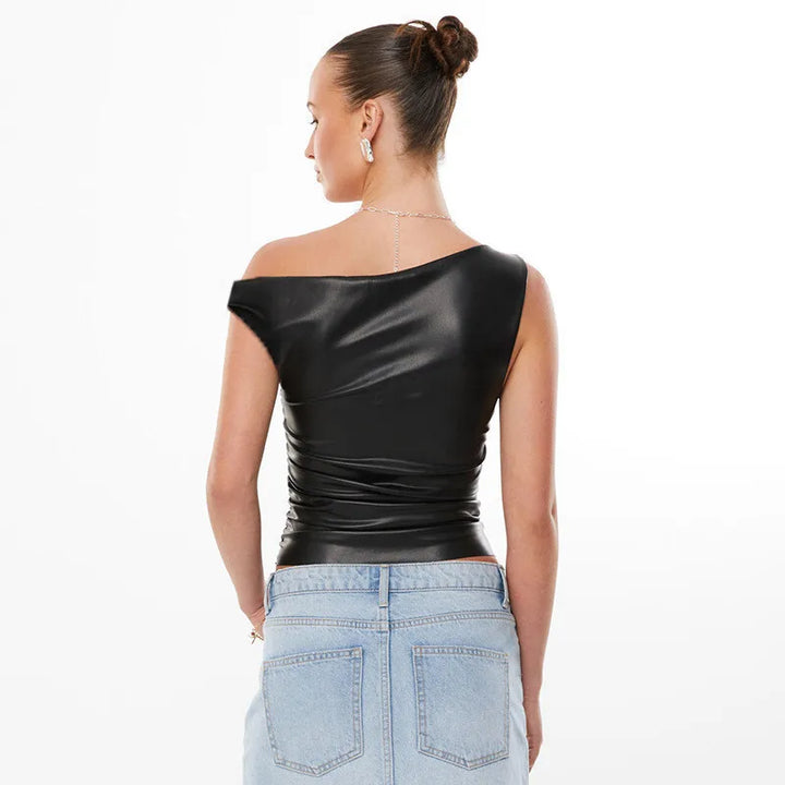 Faux leather top with asymmetrical design - Kami