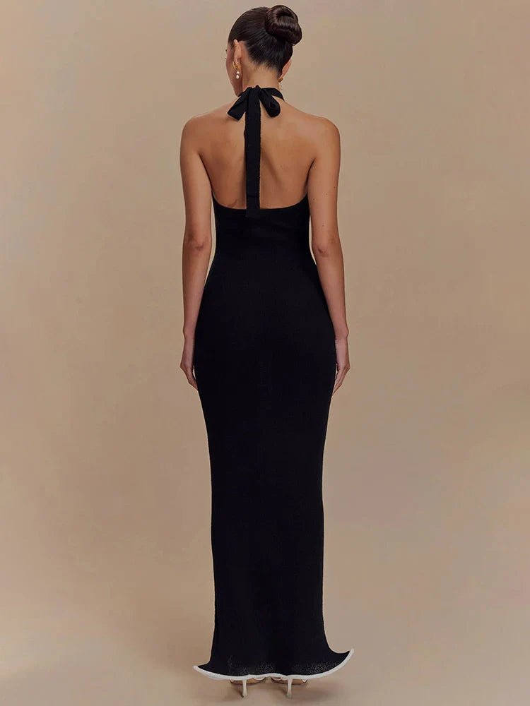 שמלת מקסי קולר קשירה בצוואר בעיצוב גב פתוח וגלים - מאקסימה