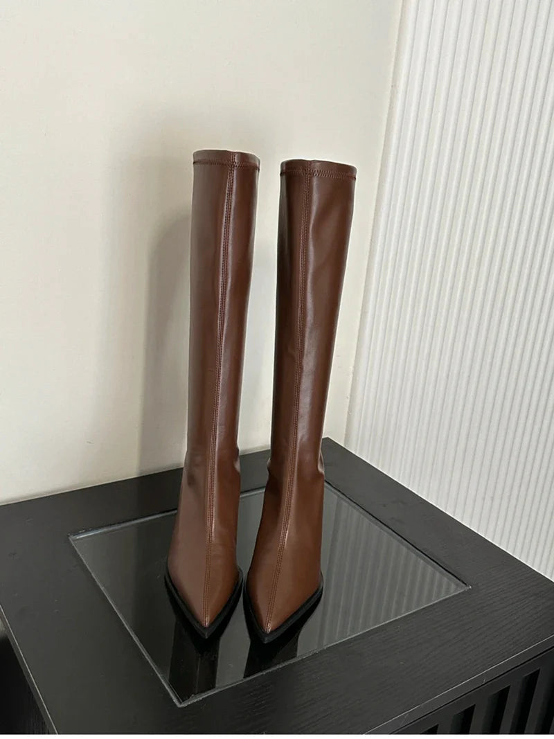High leatherette pointed heel boots - Jess