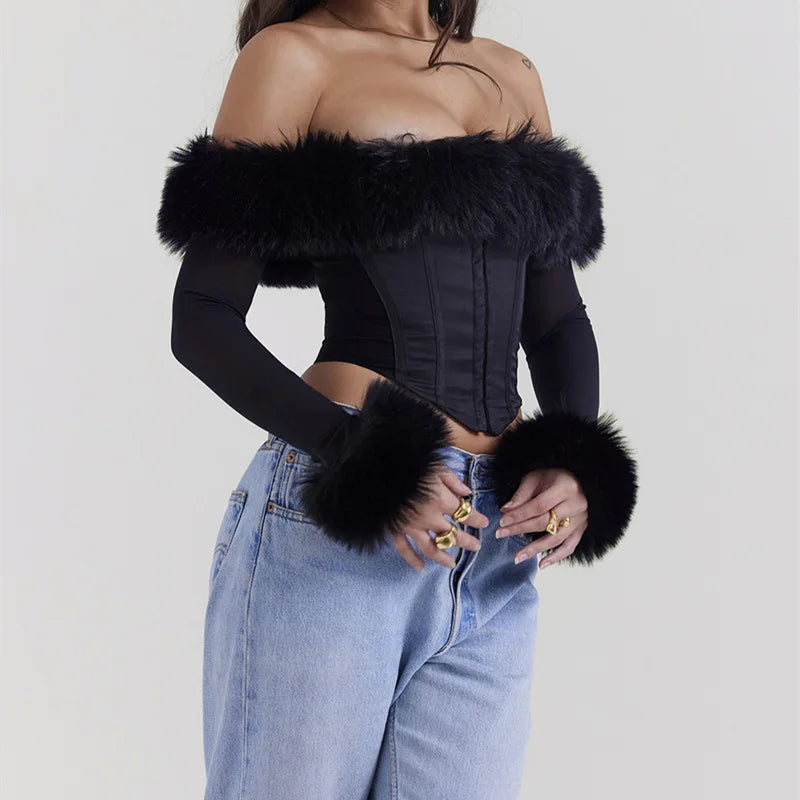 חולצת נוצות כתפיים חשופות - אן