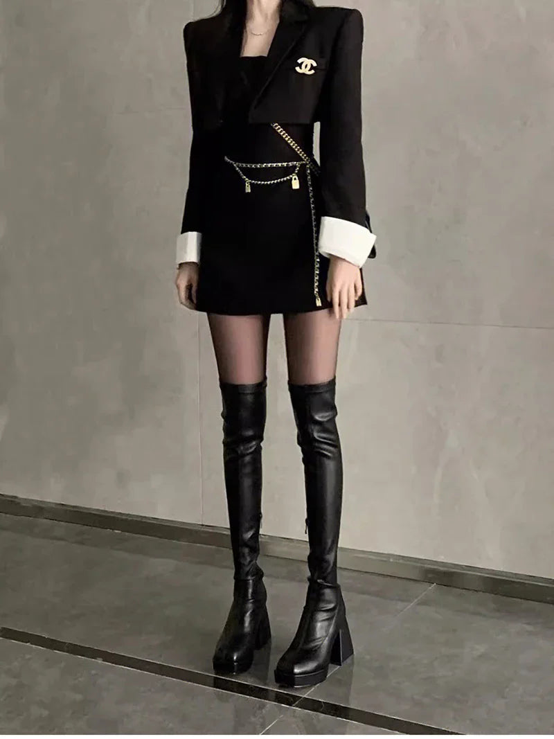 מגפי עקב דמוי עור גבוהים - קרלה