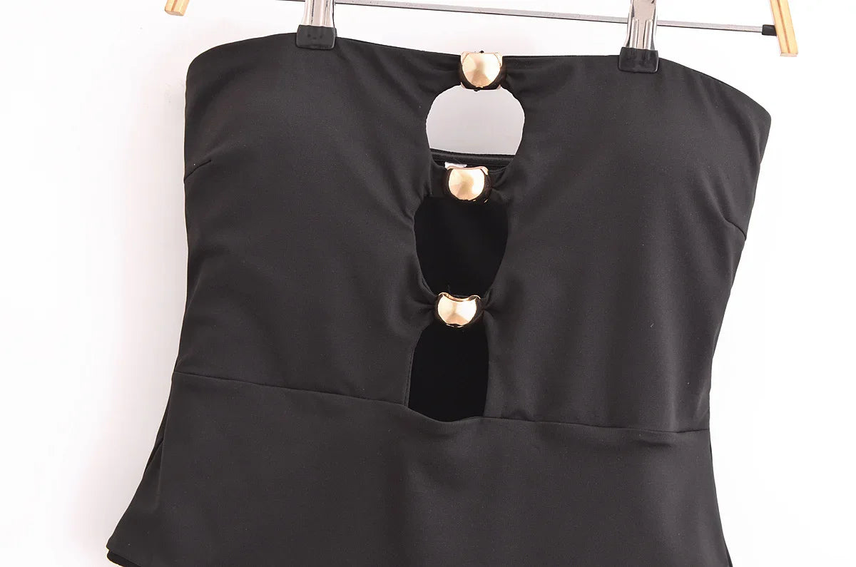 בגד ים שלם סטרפלס בעיצוב אבזמי לב זהב ופתחים - חושן