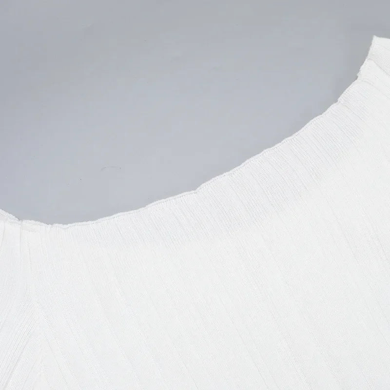 שמלת מקסי סרוגה כתפיים חשופות שרוולי פעמון - סאלין