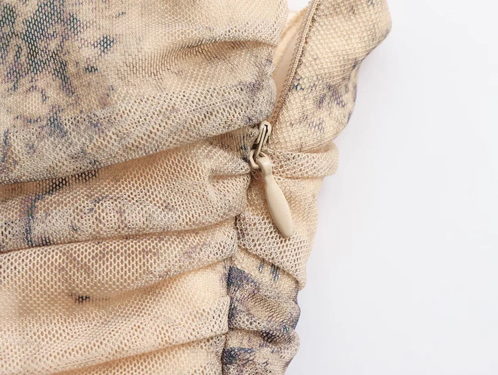 שמלת מקסי שיפון כיווצים כתפיות ספגטי בצבעי אומברה - אוליביה