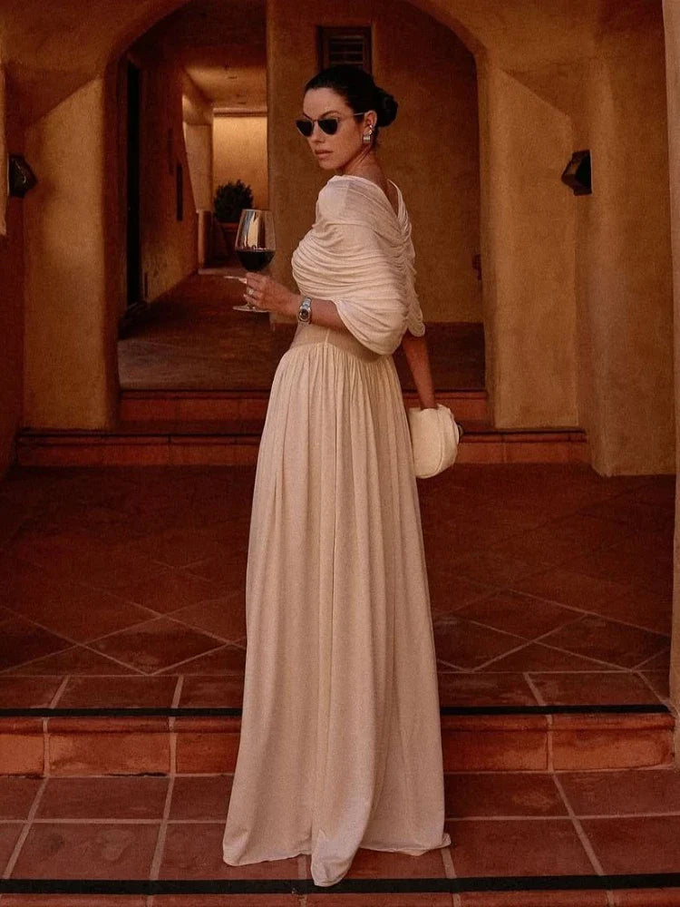 שמלת מקסי ערב אלגנטית בעיצוב כיווצים - מושקא