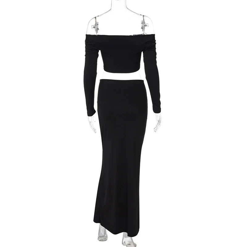 סט שני חלקים בעיצוב כיווצים חצאית מקסי וטופ כתפיים חשופות - Kailani