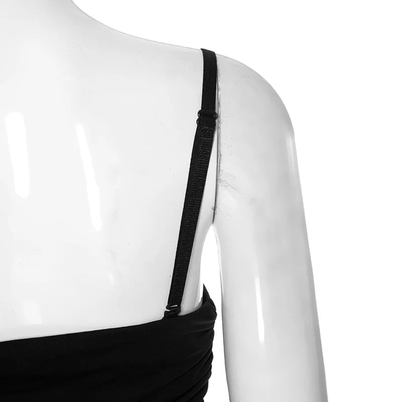 שמלת מקסי כתפיות נשלפות בעיצוב כיווצים ורשת - Blair