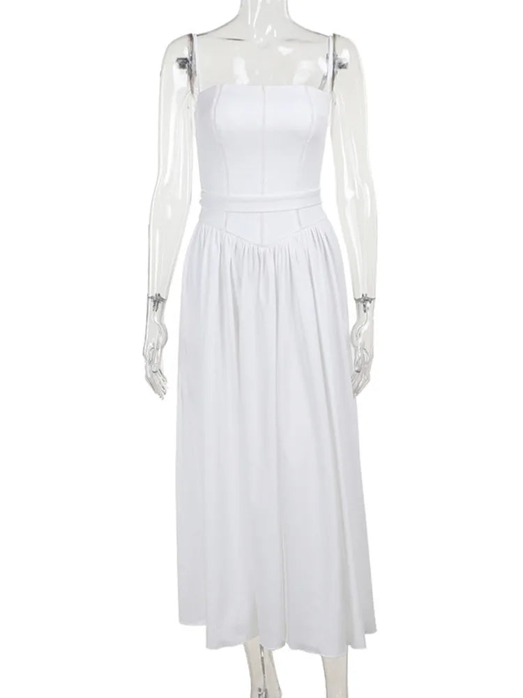 שמלת מקסי בעיצוב כפרי בגזרת A כתפיות ספגטי - Joelle