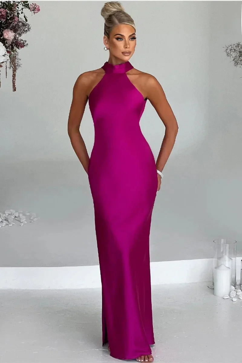 שמלת סאטן מקסי קולר בעיטור שסע - אמארי