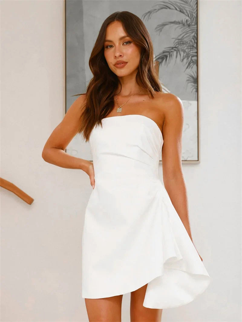 שמלת מיני סטרפלס בעיצוב קיפולים - מלודי