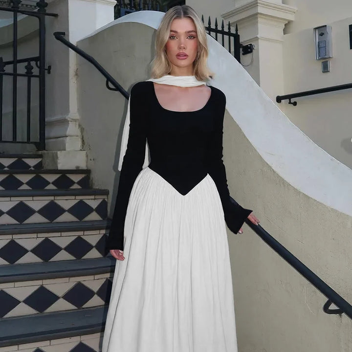 Maxi Dress with Scarf Decoration - NESSIA