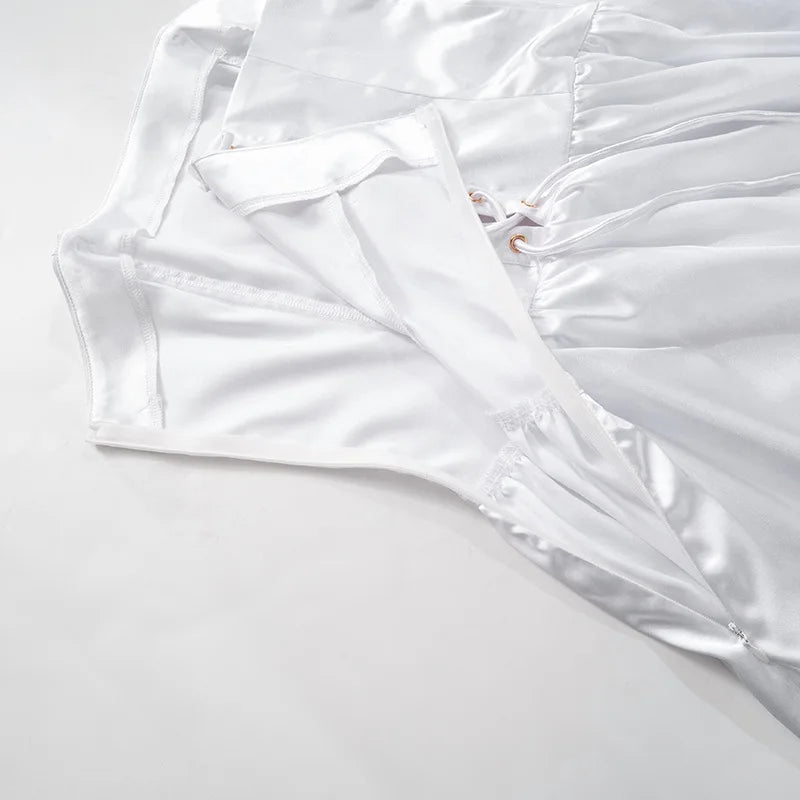 שמלת מיני סטרפלס סאטן קשירות בגב - מילי