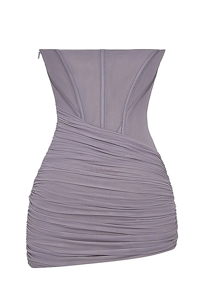 שמלת מיני סטרפלס בעיצוב מחוך וקיפולים - ילין