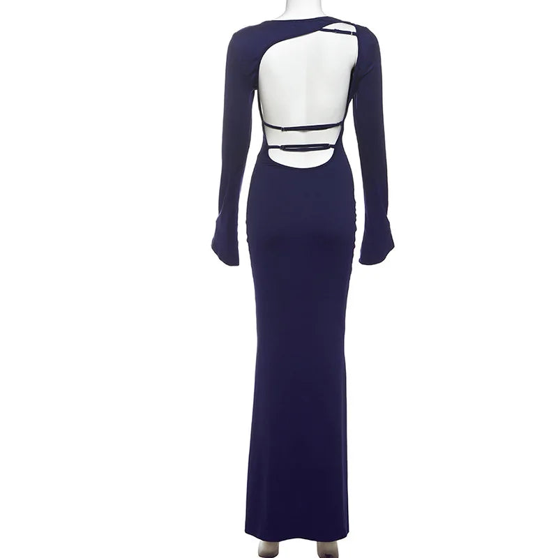 שמלת מקסי גב פתוח שרוולי פעמון - בלוברי