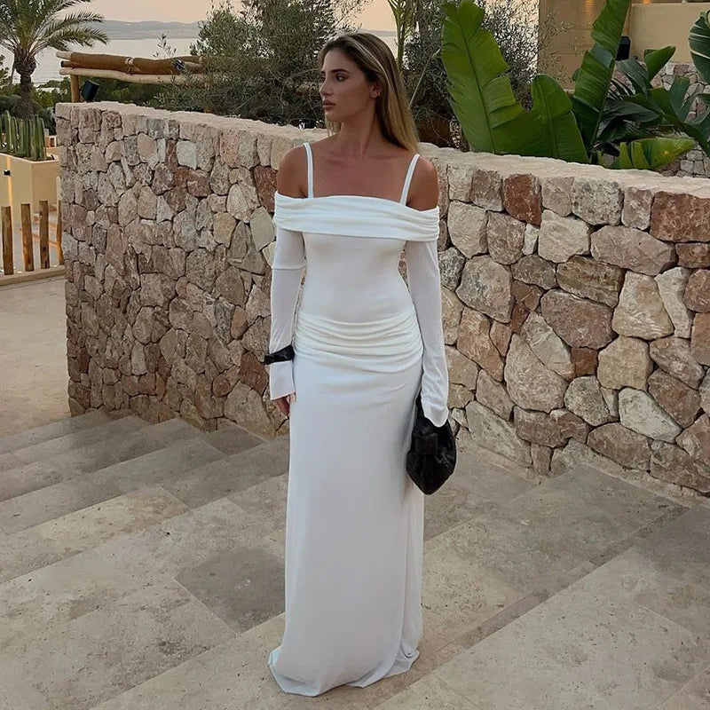 שמלת מקסי כתפיים חשופות בעיצוב כתפיות - גאלה