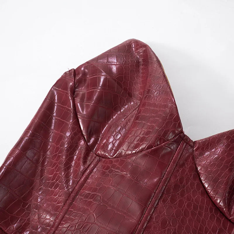 שמלת מיני סטרפלס דמוי עור מנוחש בעיצוב מחוך - Kailani