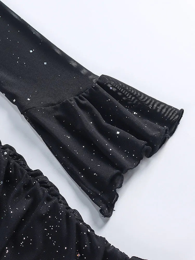 שמלת מיני נצנצים שרוולים בעיצוב רשת גב פתוח - סיסי