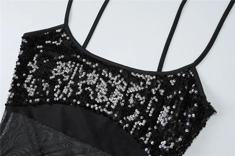 שמלת מקסי פייטים בעיצוב רשת קשירה בכתפיות - ג'קסי