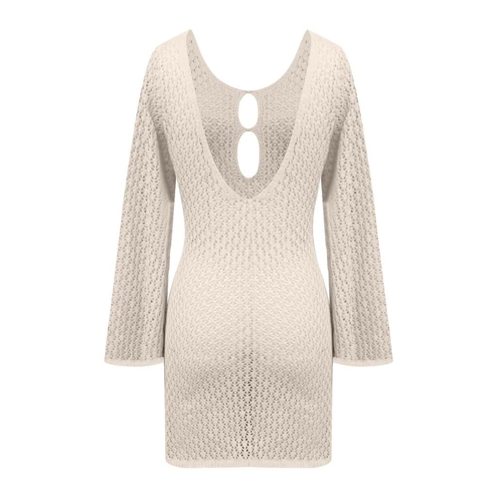 שמלת מיני חוף סרוגה גב פתוח  - Keira