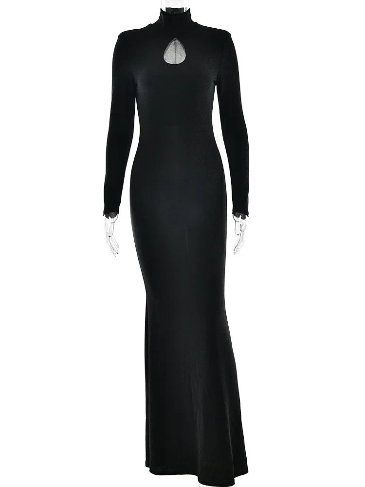 שמלת מקסי נצנצים צווארון גולף בעיטור פתח - Elliana