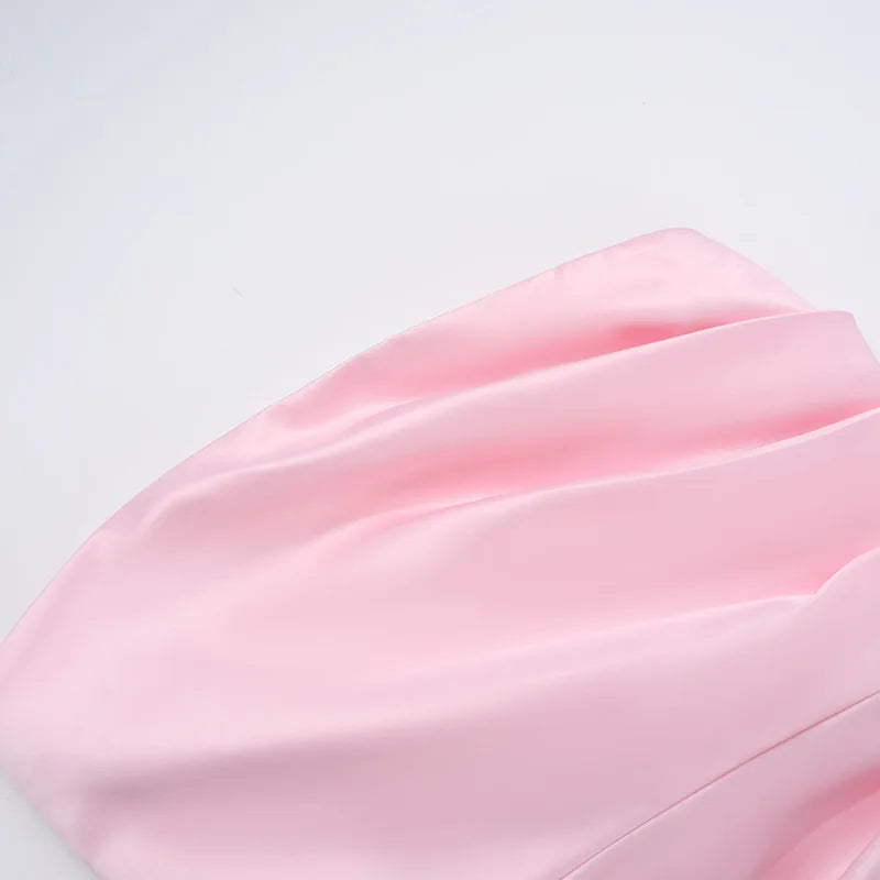 שמלת מיני סטרפלס סאטן בעיטור שובל - מגי