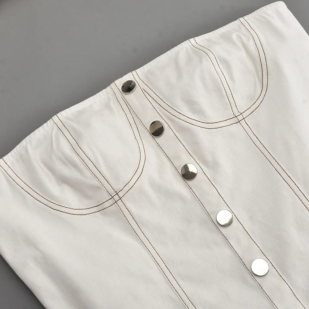 שמלת מיני סטרפלס מלמלה בד ג'ינס - שיראל