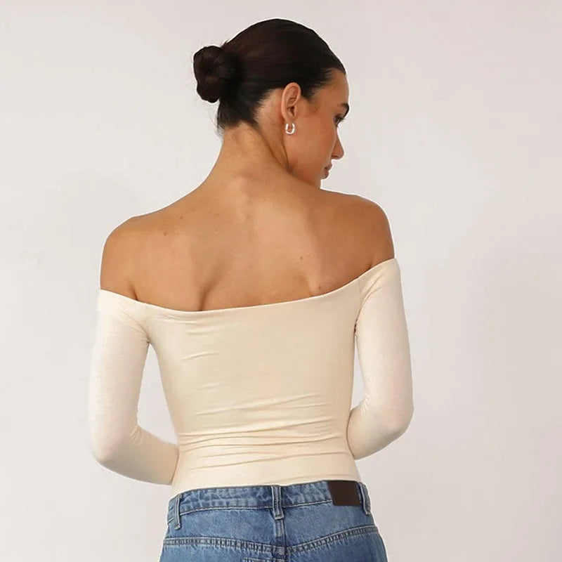 חולצה צמודה בייסיק כתפיים חשופות - יעלה