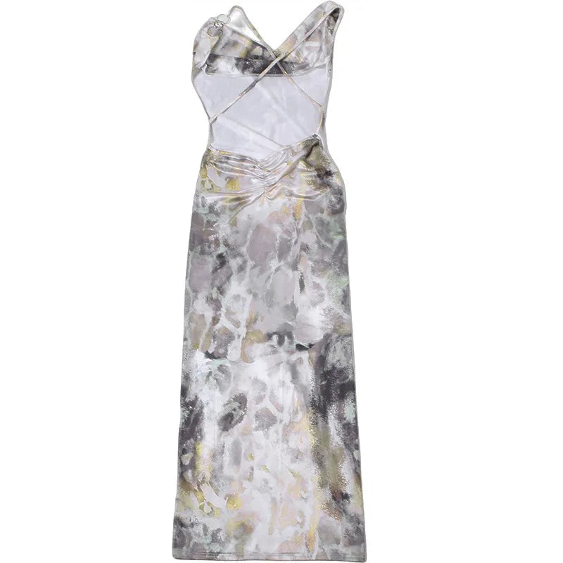 שמלת מקסי בהדפס מיוחד בעיצוב שסע גב פתוח - טנזניה