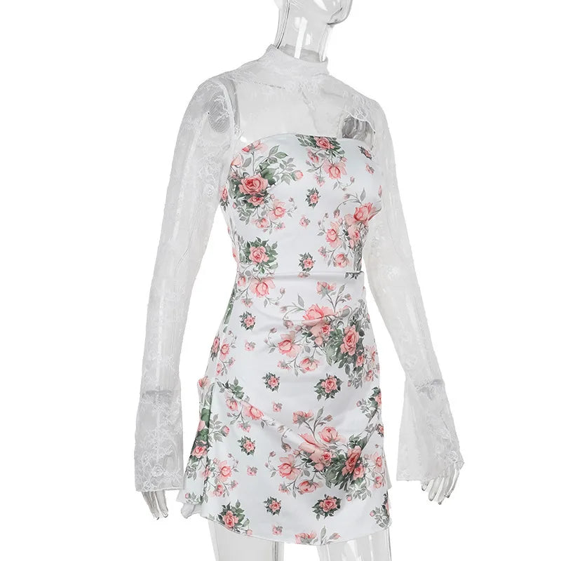 שמלת מיני פרחונית בעיטור תחרה - סיגל