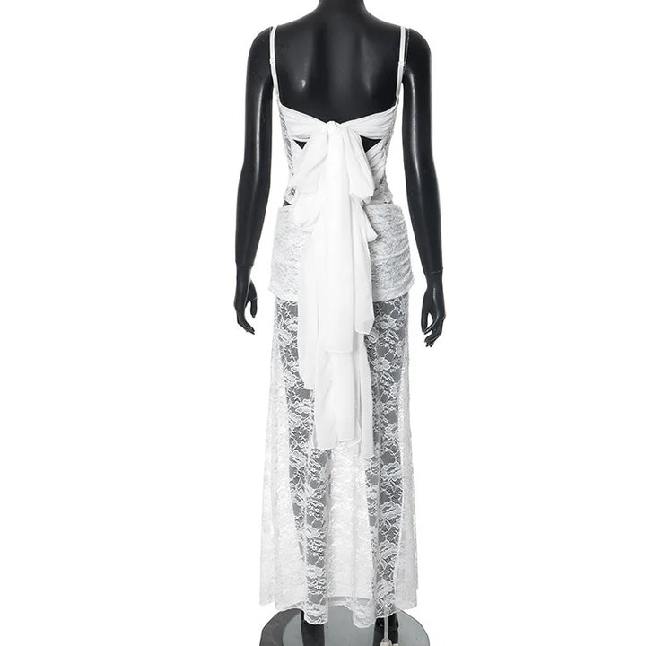 Two-piece lace set, tie-back tank top and maxi skirt - Rachel