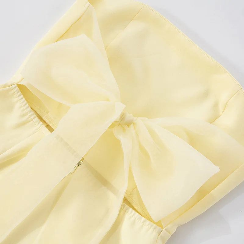 שמלת מקסי סטרפלס מלמלה בעיטור שסע קשירה בגב - ריקה