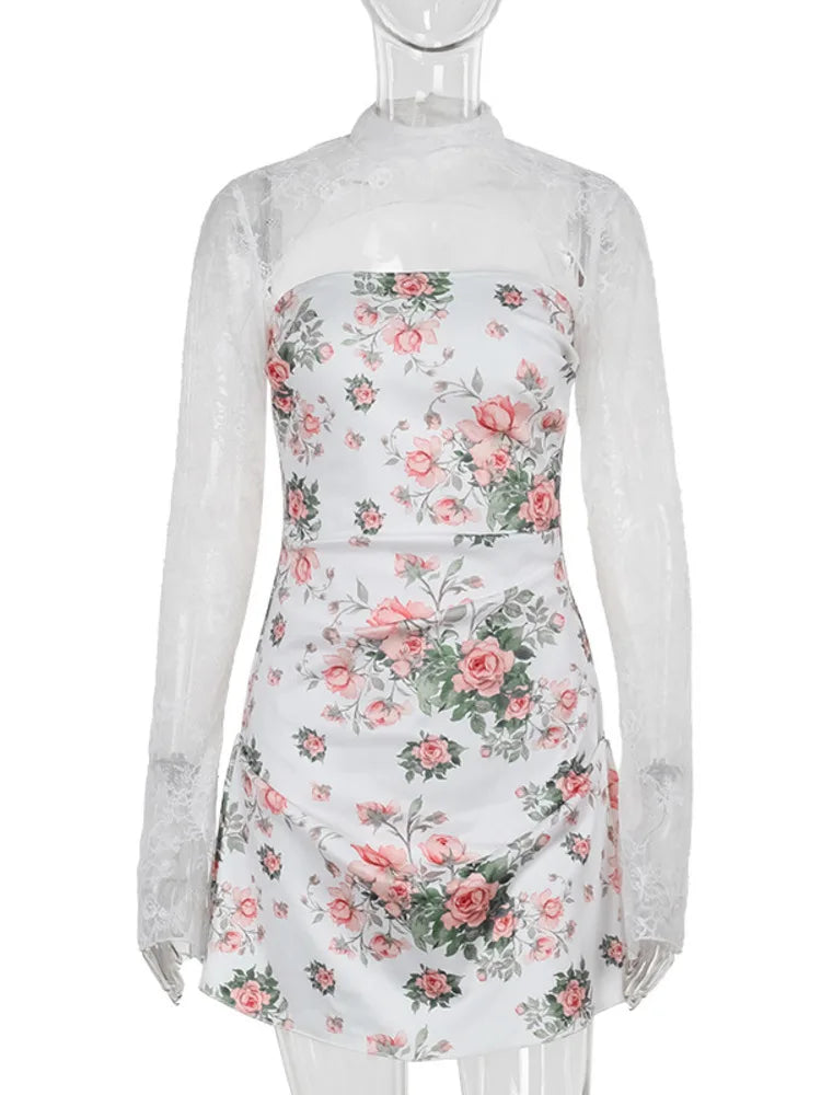 שמלת מיני פרחונית בעיטור תחרה - סיגל