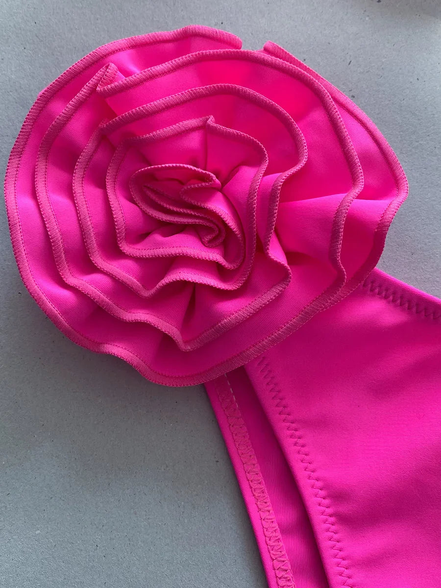 בגד ים ביקיני חזיית סטרפלס בעיטור אפליקציות פרחים - פלורה